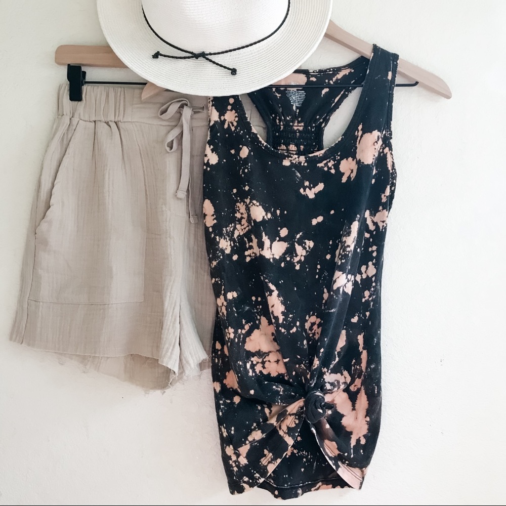 Ladies Custom Bleach Tie Dye Racerback Tank Top. Black & Brown, Size Small